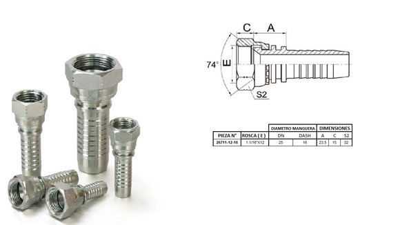 Imagen de HEMBRA RECTO JIC 1.1/16" UN X 12F 16 MANG.1"